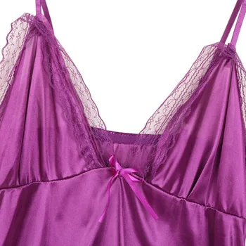 Seksīga Mežģīņu Bikšturi V-Veida Kakla Tīrtoņa Krāsu Nightdress Sieviešu Ērti, Vienmērīgu Karstā Sleepwear