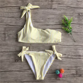 Seksīgi Bikini 2019 Sievietes Viena Pleca, Peldkostīmi Sieviešu Mežģīnes Up Peldkostīms Zilā Sarkanā Svītrains Peldkostīms Beachwear Brazīlijas Bikini Komplekts