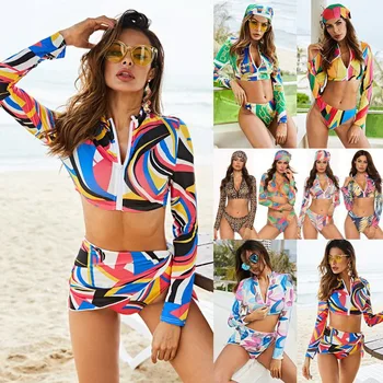 Seksīgi Bikini 2019 mujer izsitumi aizsargs Peldkostīmi Sievietēm 3 Gabals Peldkostīms Bikini Komplekts ar garām Piedurknēm rashguard Peldkostīmi sērfošana, peldēšana