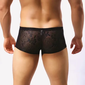 Seksīgi Vīriešu Veļa, Mežģīnes Vīriešiem Bokseris U Izliekta Maisiņš Geju Vīriešu Apakšveļa Sexy Apakšbiksītes Elpojošs De Marca Boxers Shorts Cilvēks Apakšbikses