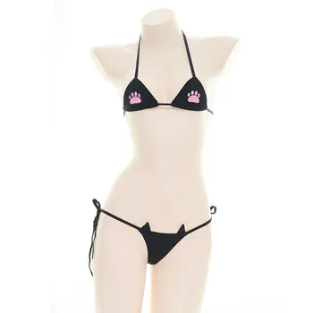 Seksīgu Kaķu Sievieti Mikro Bikini, Mini Krūšturis un Biksīšu Komplekts Apakšveļa Sievietēm, Meitenēm Lomu Spēlē Catwoman Kawaii Apakšveļa Cute Govs Cosplay Jaunas