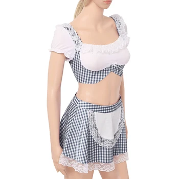 Sexy Cosplay Kostīmu Skotijas Stilā Skolas Meiteņu Formas tērpu Meitene, cosplay, apakšveļa Kvadrātveida Kakla Puff Piedurknēm Kultūraugu Top ar Mini Svārki