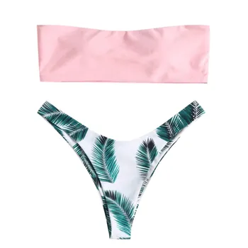 Sexy Lenta Bikini Komplekts Sievietēm, Vasaras Ziedu Drukāt Push Up Brazīlijas Peldkostīms Sievietēm Rozā Peldkostīms, Peldbikses Beachwear Biquini