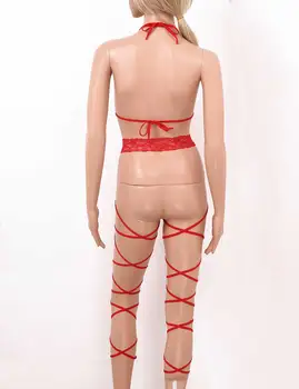 Sexy Lingerie Kopa Atvērt Kājstarpes Naktsveļu Leotard Bodysuit Erotiska Mini Bikini Redzēt Cauri Milzīgais Backless Self-tie Bodysuit