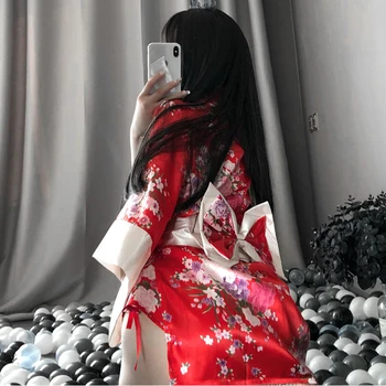 Sexy Sakura Kimono Jauki Japāņu Vienotu Tērpu Ziedu Peldmētelis Īsā Kimono Drēbes Nakts Peldmētelis Modes peldmētelis Sievietēm