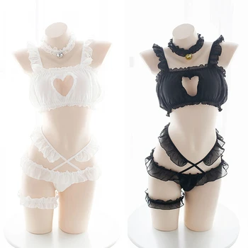 Sexy Sirds Dobi No Sieviešu Apakšveļas Komplekts Lolita Krūšturis Intimates Anime Cosplay Kostīmu Caurspīdīgu Apakšveļu-Krūšturis un Biksīšu Komplekts