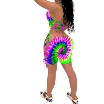 Sexy Ziedu Drukāt Strapless Pārsējs Backless Nakts Puse Īss Jumpsuit Sieviešu Vasaras Piedurknēm Playsuit Kombinezonus Apģērbs, Kombinezons