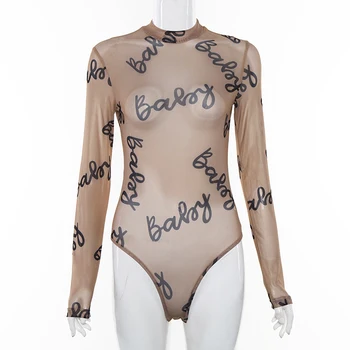 Sexy bodysuit pliks acs kombinezonus sieviešu jumpsuit ar garām piedurknēm pārredzamu kluba tērpiem sievietes ķermeņa uzvalks redzēt cauri topi 