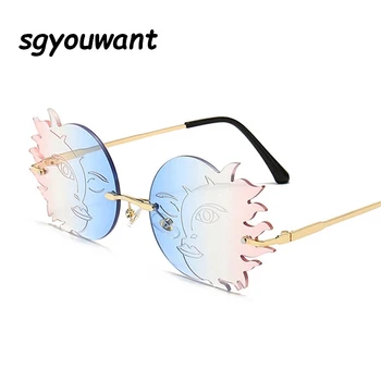 Sgyouwant Modes bez apmales Unikālo Daudzstūru Mēness Smaidiņu Saulesbrilles Sieviešu Vintage Slīpums Lēcu Brilles Toņos, Saules Brilles UV400