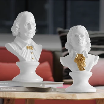 Shakespeare &Mocarts galvas portrets krūtis Lielas sveķu statujas apdares sveķu mākslas un amatniecības skulptūru skiču prakse