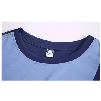 Shintimes Krekls ar garām Piedurknēm Sievietēm 2019 Kritums Apģērbu Kontrasta Krāsu Sieviete Tshirt Sieviešu Modē, Kokvilnas T-Krekls korejas T-Krekls Femme