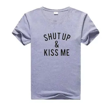 Shut Up & Kiss Me Smieklīgi Streetwear T Femme Topi, Sieviešu Apģērbu 2019 Kokvilnas ar Īsām Piedurknēm Tees Melnās Plus Lieluma Gadījuma T-krekli