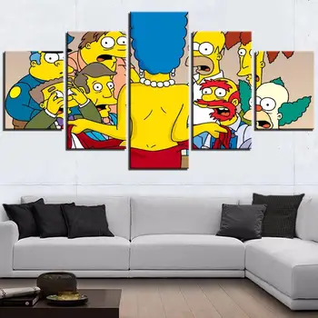 Sienas Art Attēlu Rāmis, 5 gab Simpsons Anime Rakstzīmes, Audekls Gleznošanai Dekorēšana Home/Dzīvojamā Istaba/Guļamistaba HD Izdrukas, Plakāti