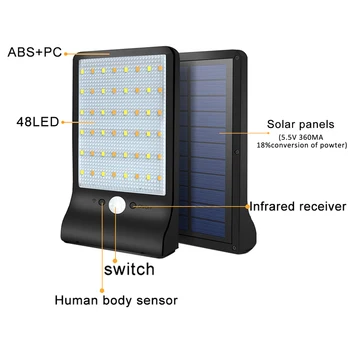 Sienas Gaismas Ielā Lampas Kustības Sensors 48 LED Gaismas Kontrolē Āra Mājās Ūdensizturīgs, Izturīgs, Videi Draudzīgu Saules enerģiju Gaismas