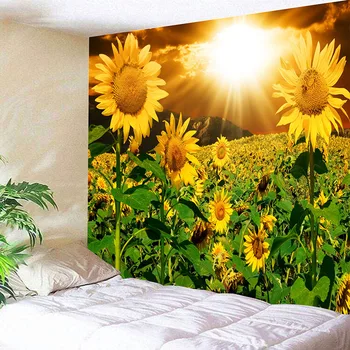 Sienas Gobelēns Saulespuķes Ziedu Dzeltenu Ziedu Sunset Sky Art Sienas Karājas Liels Gobelēni Ar Pēdiņām Meitene Kopmītnes Guļamistaba Dekori