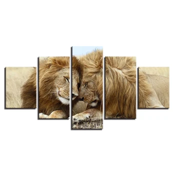 Sienas Moduļu Bildes Dzīvojamā Istaba 5 Panelis Dzīvnieku Lauvas Anotācija Foto Dekoratīvie Ietvaros HD Plakātus, Kanvas Glezna