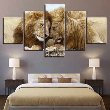 Sienas Moduļu Bildes Dzīvojamā Istaba 5 Panelis Dzīvnieku Lauvas Anotācija Foto Dekoratīvie Ietvaros HD Plakātus, Kanvas Glezna