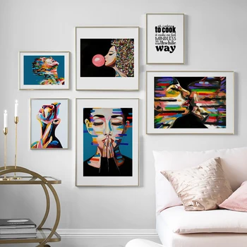 Sienas Mākslas Audekls Gleznošanai Krāsains Modes Anotācija Eļļas Glezna Meitene Ziemeļvalstu Plakāti Un Izdrukas Sienas, Attēlus Dzīvojamā Istaba