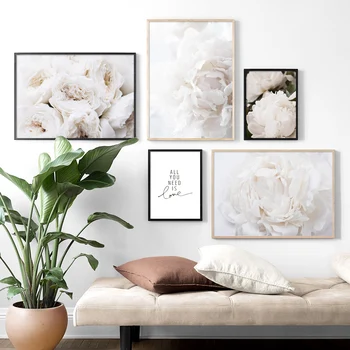 Sienas Mākslas Audekls Gleznošanai White Flower Core Eustoma Peonija Ziemeļvalstu Plakāti Un Izdrukas Ainavu Sienas, Attēlus Dzīvojamā Istaba Dekori