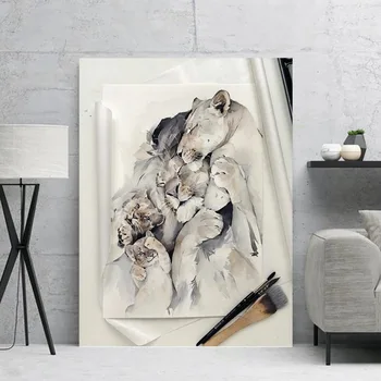Sienas Pictur Audekls Izdrukas Lauva Ģimenes Apdare Dzīvnieku Drukāt Audekls Gleznošanai Estētisko Minimālisma Attēlu Tableau Sienas постер
