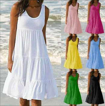 Sieviete Kleita Vasaras Kleita Balta Kleita Sieviešu Modes Gadījuma Plus Lieluma Kleitas Bez Piedurknēm, Solid Krāsa Zaudēt Pludmales Kleita Vestidos