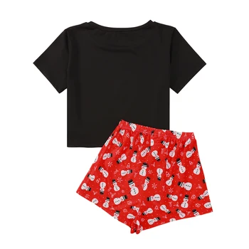 Sievietes 2-gabals Apģērbs Uzstādīt Ziemassvētku Multfilmas Sniegavīrs Print T-krekls + Elastīga vidukļa Bikses Sievietēm Komplekti Loungewear mājas drēbes