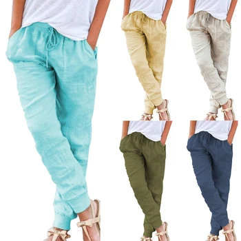 Sievietes Vaļīgas Bikses Gadījuma Cietā Elastīga Vidukļa Bikses Plus Lieluma 2XL Treniņbikses Harēma Bikses Vasaras pantalon femme Streetwear