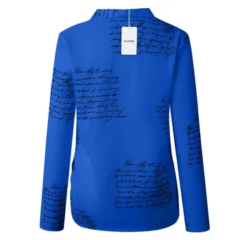 Sievietēm ar garām Piedurknēm Topi Blūze 2019 Modes V Kakla Vēstules Drukāšana Krekls Atpūtas Pogu Ikdienas Topi plus izmērs 3XL Shein