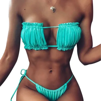 Sieviešu 2gab Sexy Bikini Komplekts Stieples-Bezmaksas Dobi Krūtīm Krūšturis Trīsstūris Siksnas Biksīšu Peldēšanas Tērps