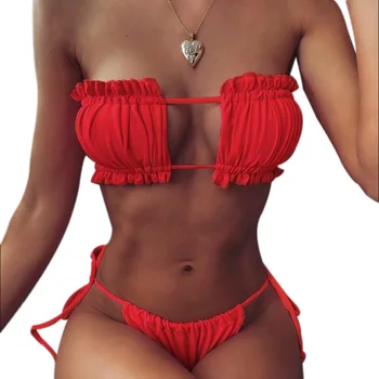 Sieviešu 2gab Sexy Bikini Komplekts Stieples-Bezmaksas Dobi Krūtīm Krūšturis Trīsstūris Siksnas Biksīšu Peldēšanas Tērps