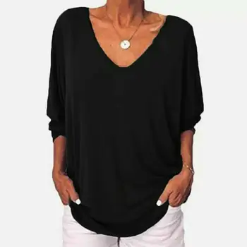 Sieviešu 3/4 Piedurknēm V-veida Kakla t-veida Krekli Plus Lieluma Lielu Pogu Atpakaļ, Topi, T-Krekls, Jauns Modes 2020. Gadam Sieviešu Modes Apģērbi