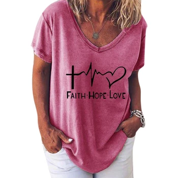 Sieviešu Apģērbu Plus Lieluma Tee Krekls ar V-apkakli, Īsām Piedurknēm Zaudēt Tee Top sirdsdarbību Drukāt Gadījuma T-krekls Sievietēm 2020