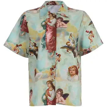 Sieviešu Cupid Eņģelis Drukāt Blūze Blusa mujer de Jaciņa ar Īsām Piedurknēm, Vasaras Krekls Top Vintage Camisa mujer