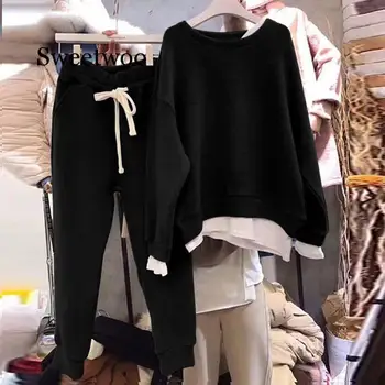 Sieviešu Divi Brīvs Džemperis Tracksuit Jaunu Modes divdaļīga Stila Apģērbs sporta Krekls Bikses Komplekti
