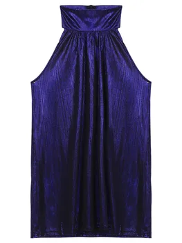 Sieviešu Dāmas Vasaras Pavada Kakla Piedurknēm Topi Modes Gadījuma Spīdīgu Neredzams Rāvējslēdzējs Slēgšana Blūze Clubwear Augstas Streetwear