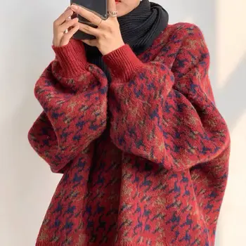 Sieviešu Džemperi Raibs Zaudēt Laternu Piedurknēm Vienkāršs Adīts Džemperis Sieviešu Elegants Visu maču Moderns Lielajam Streetwear Drēbes