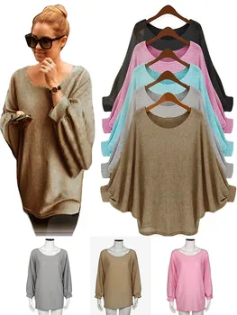 Sieviešu Džemperi Stabilu Ilgtermiņa Piedurknēm, Apaļu Kakla Cieto Modes Sieviešu Lielgabarīta Plats Adīts Pulovers Brīvs Džemperis Mujer 2020