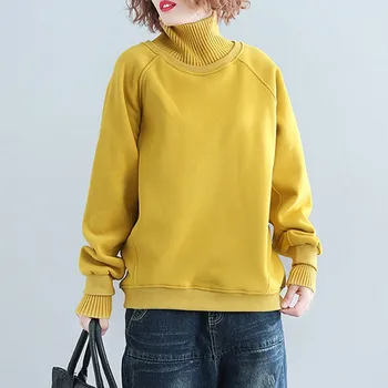 Sieviešu Ikdienas Krekls Jaunu 2020 Rudens Ziemas Korejiešu Stilā Tīrtoņa Krāsu Augstu Uzrullētu Apkakli Zaudēt Sieviešu Biezu Džemperi Hoodies S2128