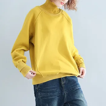 Sieviešu Ikdienas Krekls Jaunu 2020 Rudens Ziemas Korejiešu Stilā Tīrtoņa Krāsu Augstu Uzrullētu Apkakli Zaudēt Sieviešu Biezu Džemperi Hoodies S2128