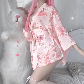 Sieviešu Japāņu Stila Anime Kimono Kleita Yukata Gadījuma Zaudēt Haori Mājas Peldmēteļi Uzstādīt Sexy Drēbes Sakura Drukāt Jaciņa Jostas Jostas