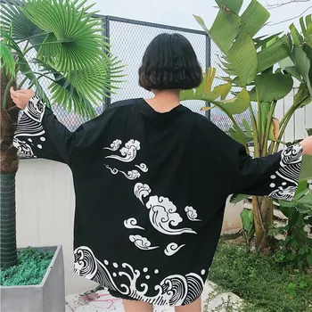 Sieviešu Japāņu Stila Kimono Jaka Dāmas Drukāt Vasaras Modes Zaudēt Sauļošanās Krekli