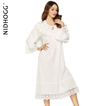 Sieviešu Kokvilnas garām piedurknēm Sleepwear Balta Princese Nightdress Zaudēt Miega Kleita Plus Lieluma Sexy Naktsveļu Miega Kleita
