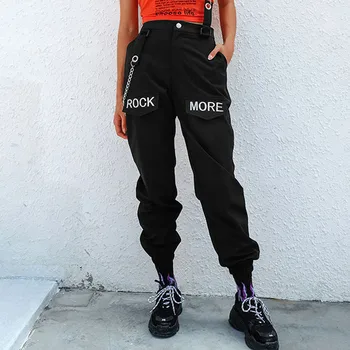 Sieviešu Kravas Bikses šarnīrķēdes Punk Stila Bikses Vaļīgas Joggers Augsta Vidukļa Biksēm женские штаны Augsto Vidukli, Taisniem Bikses 2021