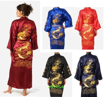 Sieviešu Mode Virsdrēbes Ķīnas Kimono Izšūt Pūķis Kimono Drēbes Kleita Ar Jostu Drēbes, Vanniņa