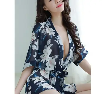 Sieviešu Nightdress Kimono stila Seksīgi Līmēšana Naktsveļu Mini satīna halāti naktskrekls Nakts Kleita chemise