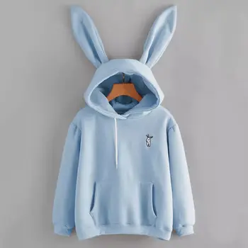 Sieviešu Pavasara Cute Bunny Iespiesti Meitene Pelēkā Vārna Gadījuma Sporta Krekls Ar Garām Piedurknēm Džemperis Ausis Plus Lieluma Top Sweatershirt Karstā Pārdošanas