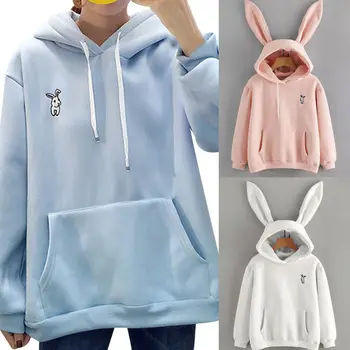 Sieviešu Pavasara Cute Bunny Iespiesti Meitene Pelēkā Vārna Gadījuma Sporta Krekls Ar Garām Piedurknēm Džemperis Ausis Plus Lieluma Top Sweatershirt Karstā Pārdošanas