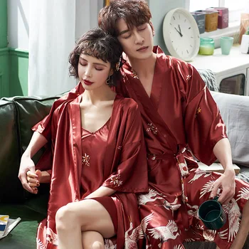 Sieviešu Peldmētelis Kimono Kleita Satīna Zīdaini Intīmas Apakšveļa 2021. Gada Rudenī Jaunu Mīļotājiem Sleepwear Gadījuma Vīrieši, Mājas Drēbes, Naktskrekls