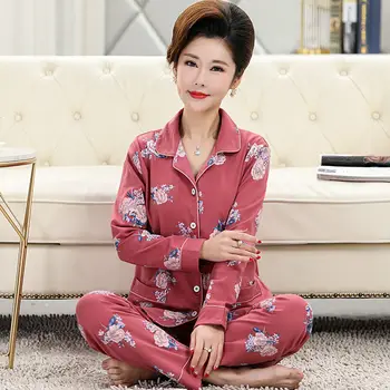 Sieviešu Pidžamas Komplekts Ziedu Kokvilnas Sieviešu Apģērbu Sleepwear Savukārt Apkakle Sieviešu Homewear Pidžamas Loungewear Pijamas Mujer