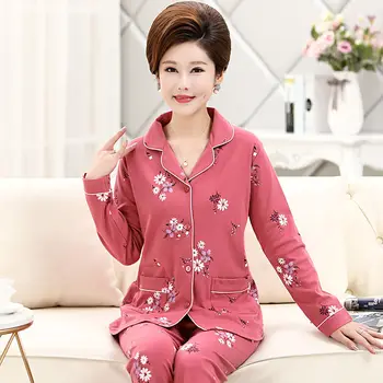 Sieviešu Pidžamas Komplekts Ziedu Kokvilnas Sieviešu Apģērbu Sleepwear Savukārt Apkakle Sieviešu Homewear Pidžamas Loungewear Pijamas Mujer